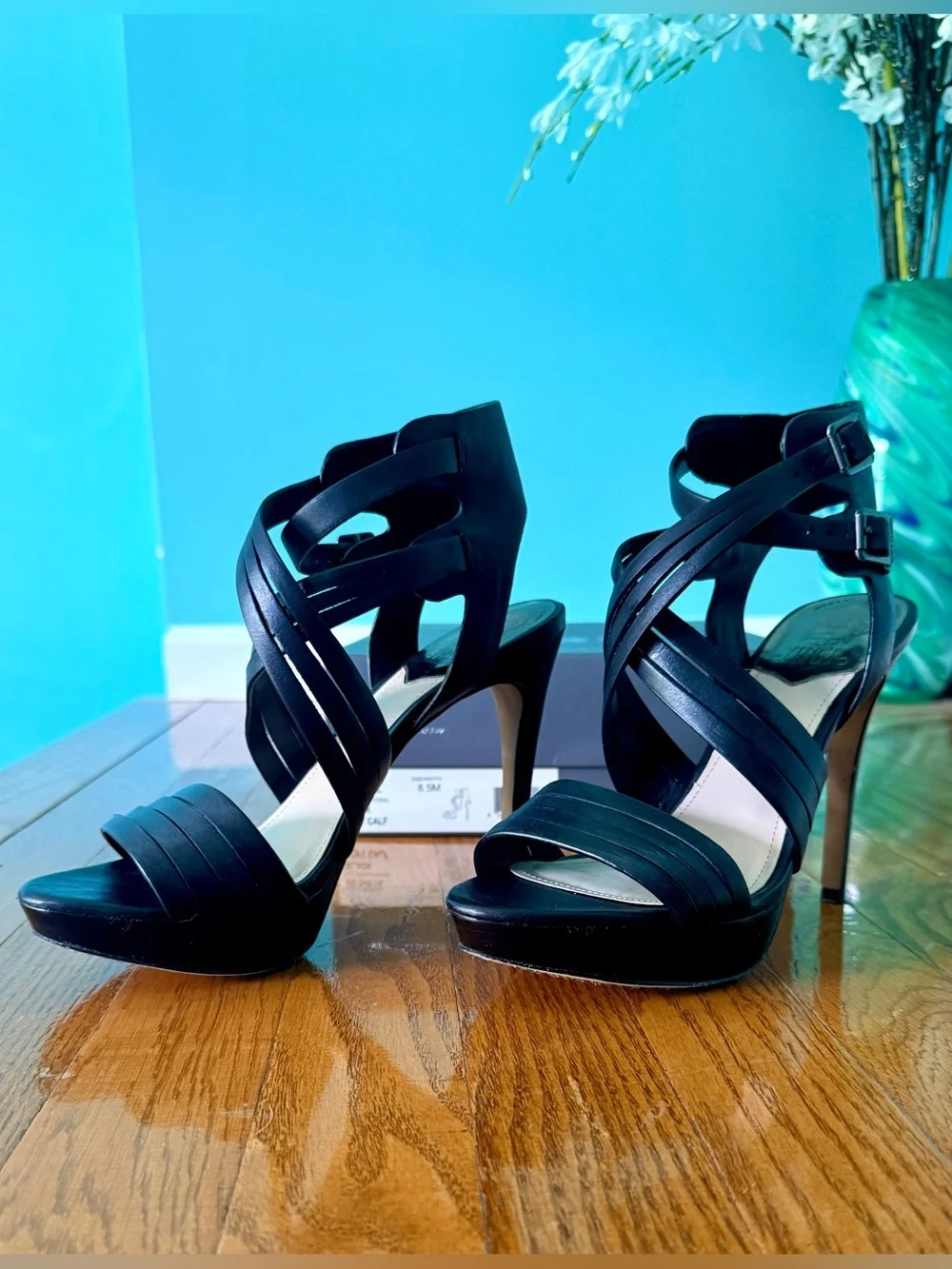 Vince Camuto Black Crisscross Platform Heels